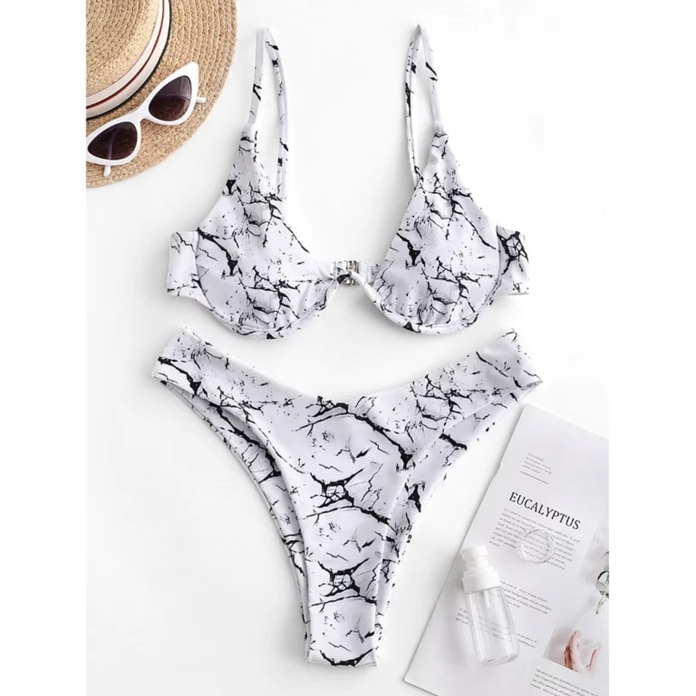 Zaful Marble Print Wire Bikini
